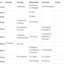 Example 2023 Training Schedule